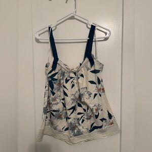 Floral Print Women's Top with Navy Straps